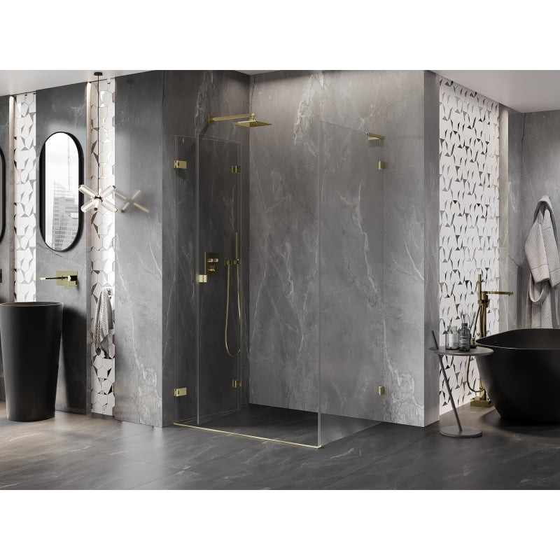 Mexen Lunar-F L cabine de douche pliante gauche 100 x 90 cm, transparent, or brossé - 836L-100-090-55-00-L