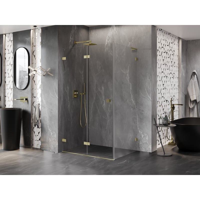 Mexen Lunar-F L cabine de douche pliante gauche 100 x 90 cm, transparent, or brossé - 836L-100-090-55-00-L