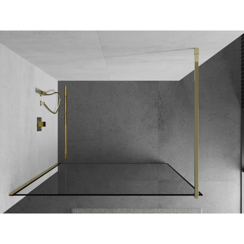 Mexen Kioto paroi de douche Walk-in 110 x 200 cm, cadre noir 8 mm, or - 800-110-101-50-70