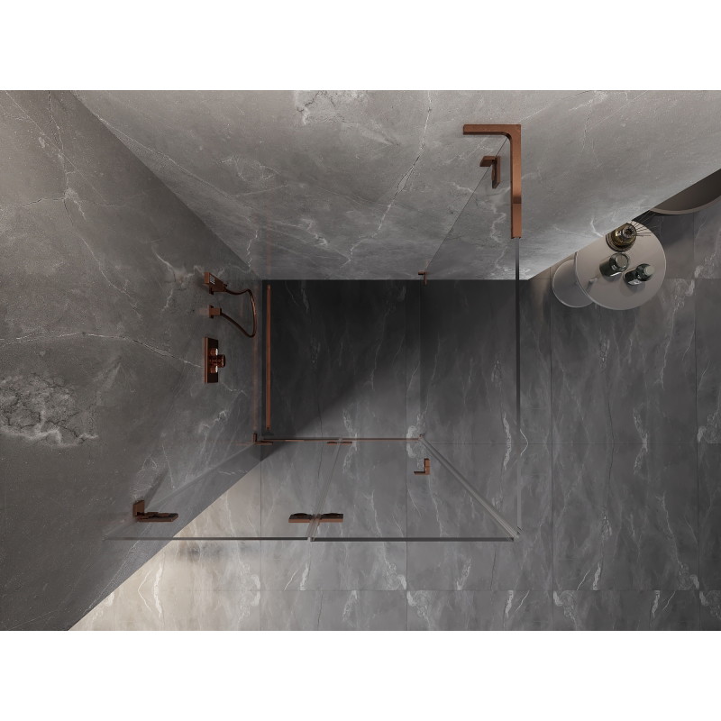 Mexen Lunar-F L cabine de douche pliante gauche 100 x 100 cm, transparent, or rose - 836L-100-100-60-00-L