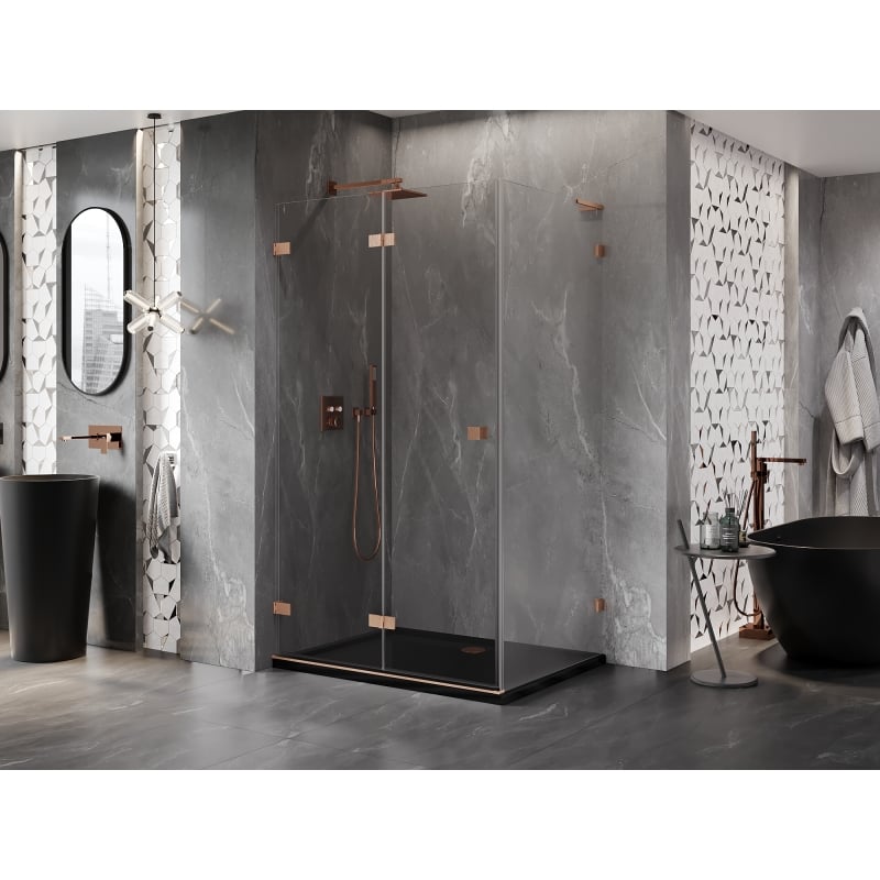 Mexen Lunar-F L cabine de douche pliante gauche 85 x 80 cm, transparent, cuivre brossé - 836L-085-080-65-00-L