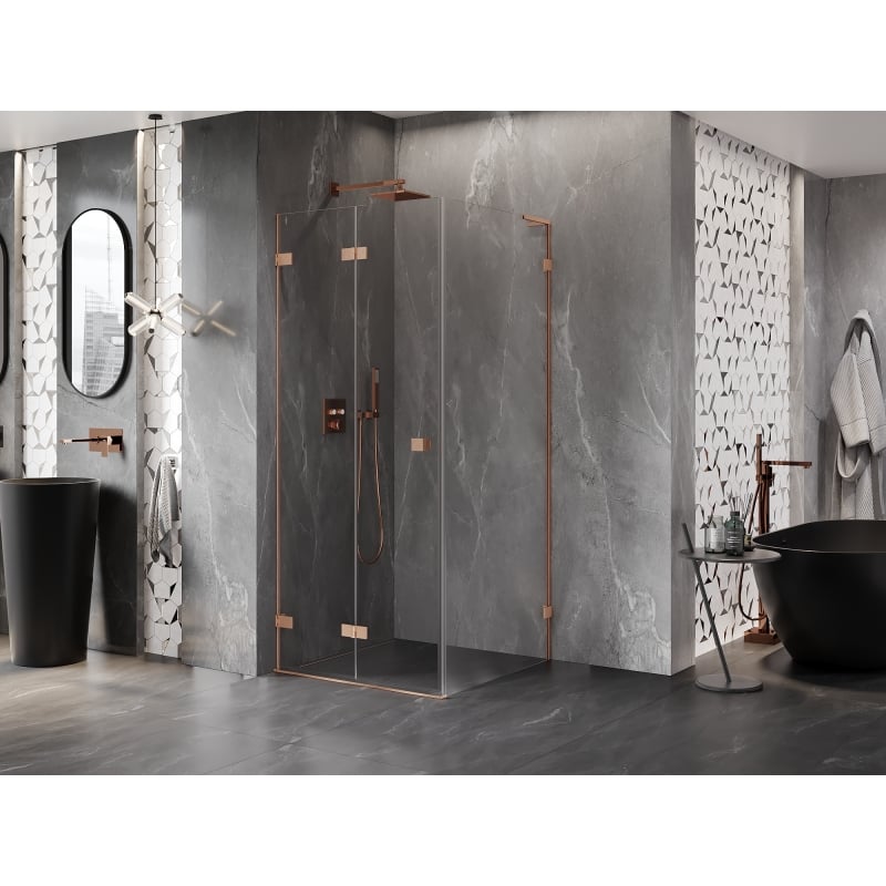 Mexen Lunar-F L cabine de douche pliante gauche 100 x 100 cm, transparent, cuivre brossé - 836L-100-100-65-00-L
