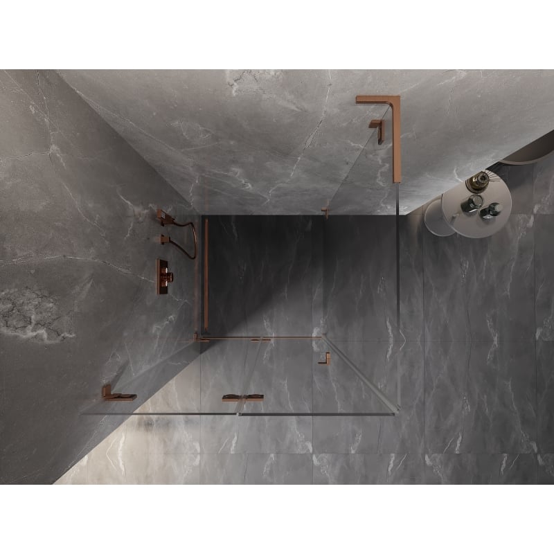 Mexen Lunar-F L cabine de douche pliante gauche 100 x 100 cm, transparent, cuivre brossé - 836L-100-100-65-00-L