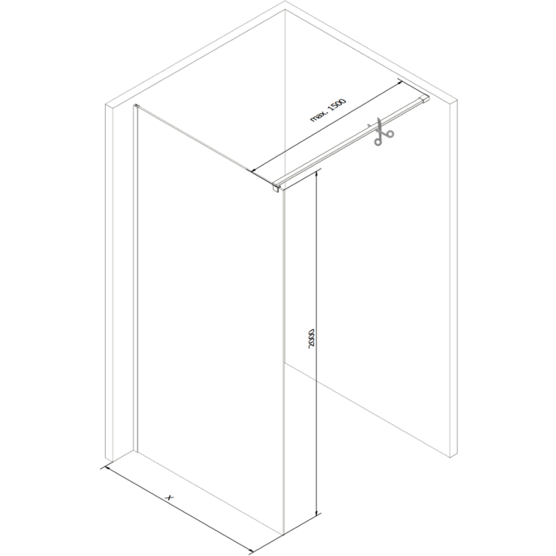 Mexen Kioto paroi de douche Walk-in 140 x 200 cm, cadre noir 8 mm, noir - 800-140-101-70-70