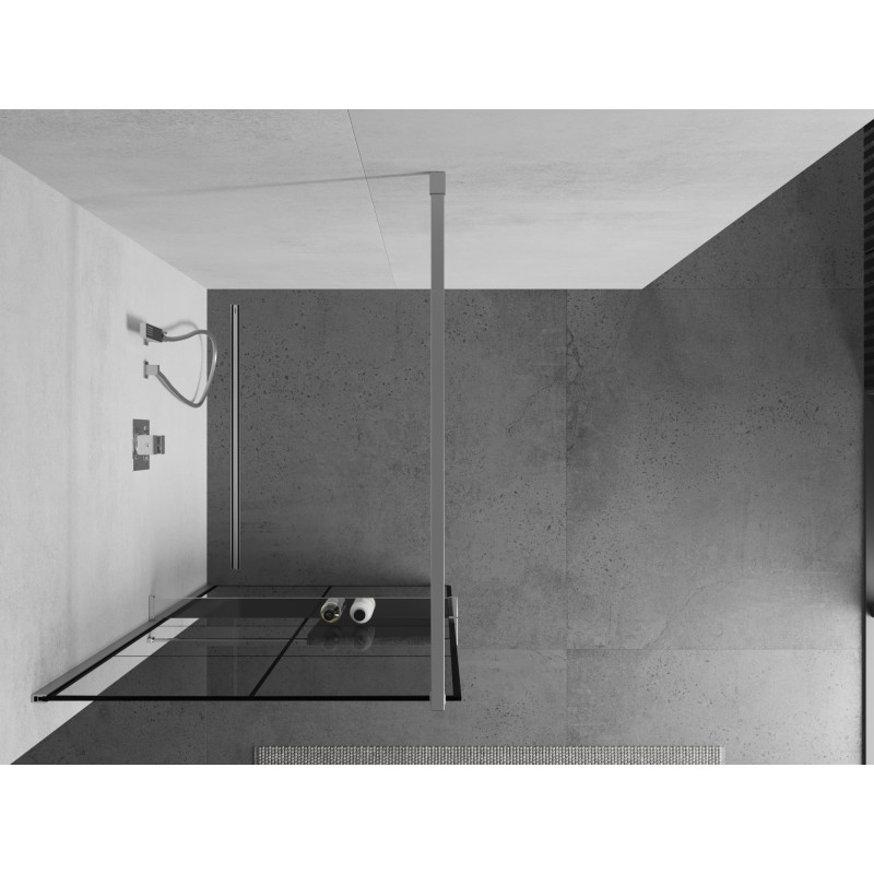 Mexen Kioto+ paroi de douche avec étagère Walk-in 80 x 200 cm, grille noire, chrome - 800-080-121-01-77