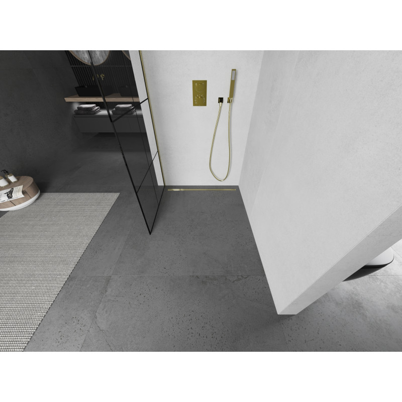 Mexen Kioto paroi de douche Walk-in 70 x 200 cm, grille noire 8 mm, or - 800-070-101-50-77