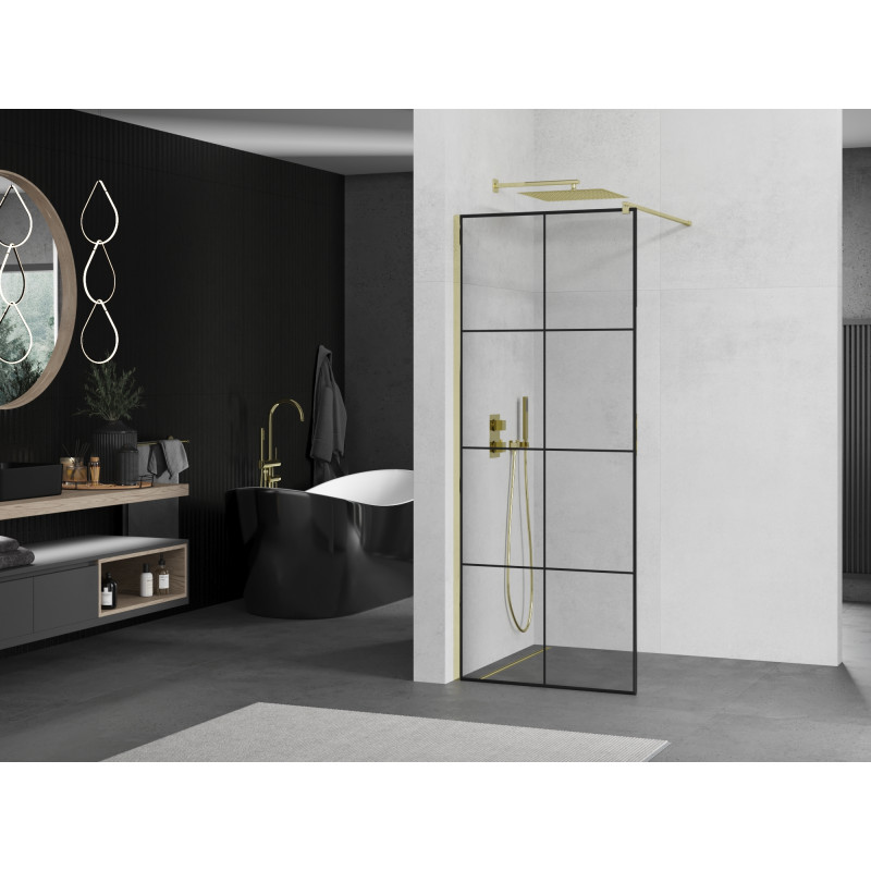 Mexen Kioto paroi de douche Walk-in 80 x 200 cm, grille noire 8 mm, dorée - 800-080-101-50-77