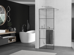 Mexen Kioto+ Paroi de douche avec étagère Walk-in 90 x 200 cm, grille noire, chromée - 800-090-121-01-77