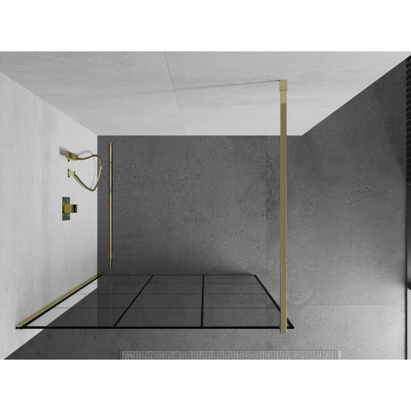 Mexen Kioto paroi de douche Walk-in 110 x 200 cm, grille noire 8 mm, dorée - 800-110-101-50-77