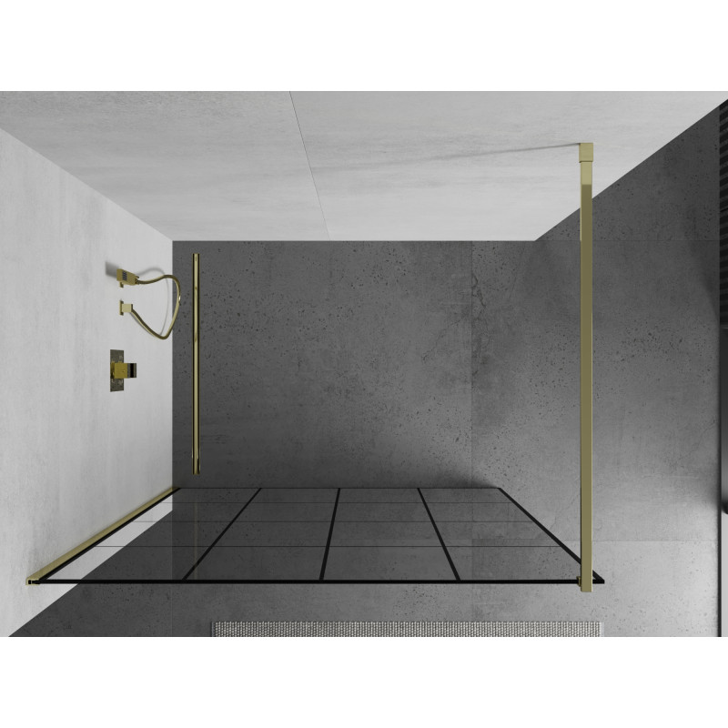 Mexen Kioto paroi de douche Walk-in 130 x 200 cm, grille noire 8 mm, or - 800-130-101-50-77