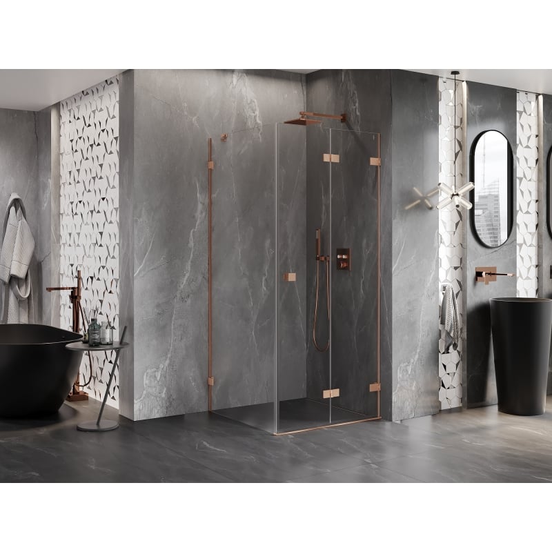 Mexen Lunar-F cabine de douche pliante droite 80 x 80 cm, transparent, cuivre brossé- 836-080-080-65-00-P