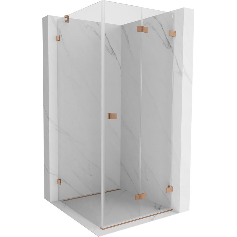 Mexen Lunar-F cabine de douche repliable droite 90 x 90 cm, transparent, cuivre brossé- 836-090-090-65-00-P