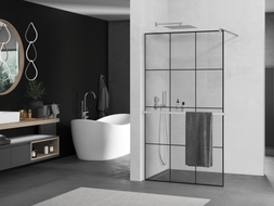 Mexen Kioto+ paroi de douche avec étagère Walk-in 110 x 200 cm, grille noire, chrome - 800-110-121-01-77