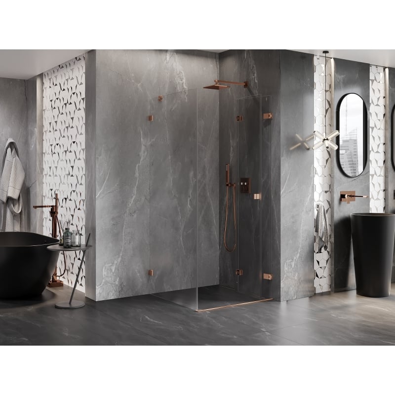Mexen Lunar-F cabine de douche pliante droite 100 x 100 cm, transparent, cuivre brossé- 836-100-100-65-00-P