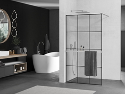 Mexen Kioto+ Paroi de douche avec étagère Walk-in 120 x 200 cm, carreaux noirs, chromée - 800-120-121-01-77