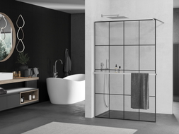 Mexen Kioto+ paroi de douche avec étagère Walk-in 140 x 200 cm, grille noire, chrome - 800-140-121-01-77