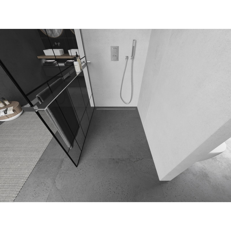 Mexen Kioto+ paroi de douche avec étagère Walk-in 100 x 200 cm, motif noir, chrome - 800-100-121-01-78