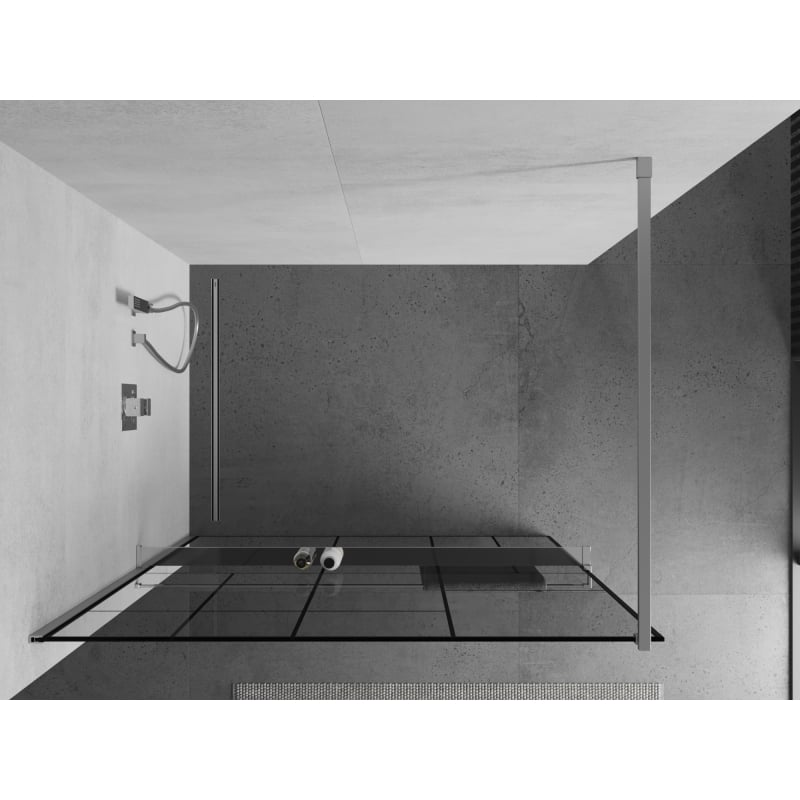 Mexen Kioto+ paroi de douche avec étagère Walk-in 100 x 200 cm, motif noir, chrome - 800-100-121-01-78