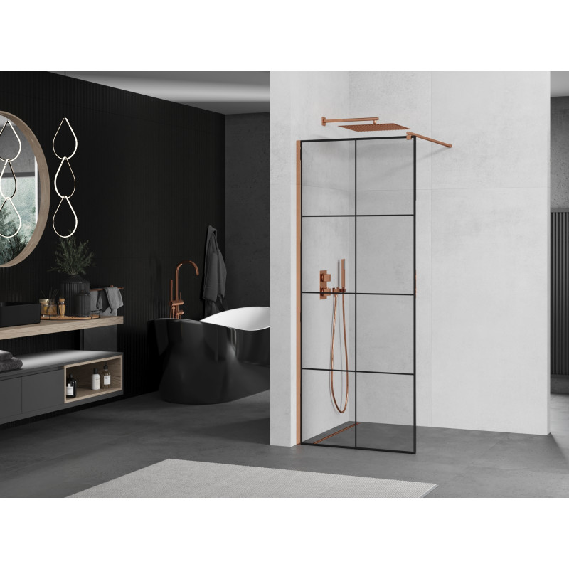 Mexen Kioto paroi de douche Walk-in 70 x 200 cm, grille noire 8 mm, or rose - 800-070-101-60-77