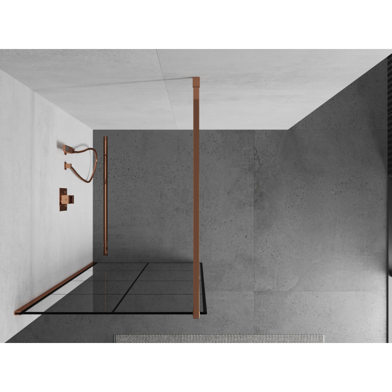 Mexen Kioto paroi de douche Walk-in 70 x 200 cm, grille noire 8 mm, or rose - 800-070-101-60-77