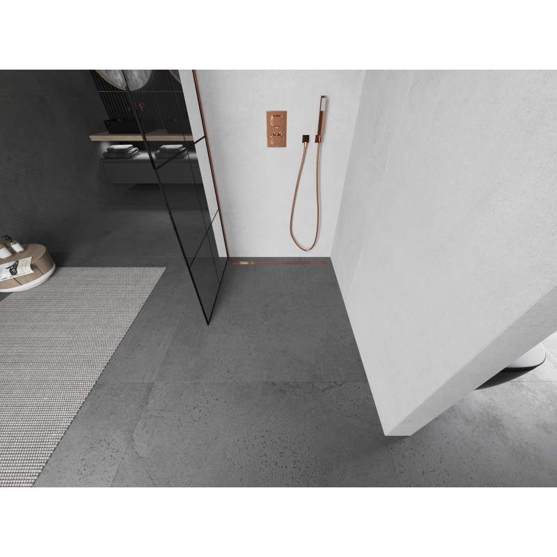 Mexen Kioto paroi de douche Walk-in 70 x 200 cm, grille noire 8 mm, or rose - 800-070-101-60-77