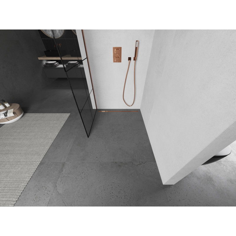 Mexen Kioto paroi de douche Walk-in 80 x 200 cm, grille noire 8 mm, or rose - 800-080-101-60-77