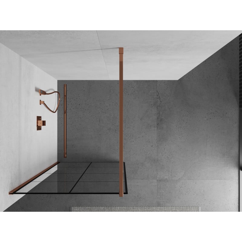 Mexen Kioto paroi de douche Walk-in 90 x 200 cm, grille noire 8 mm, or rose - 800-090-101-60-77