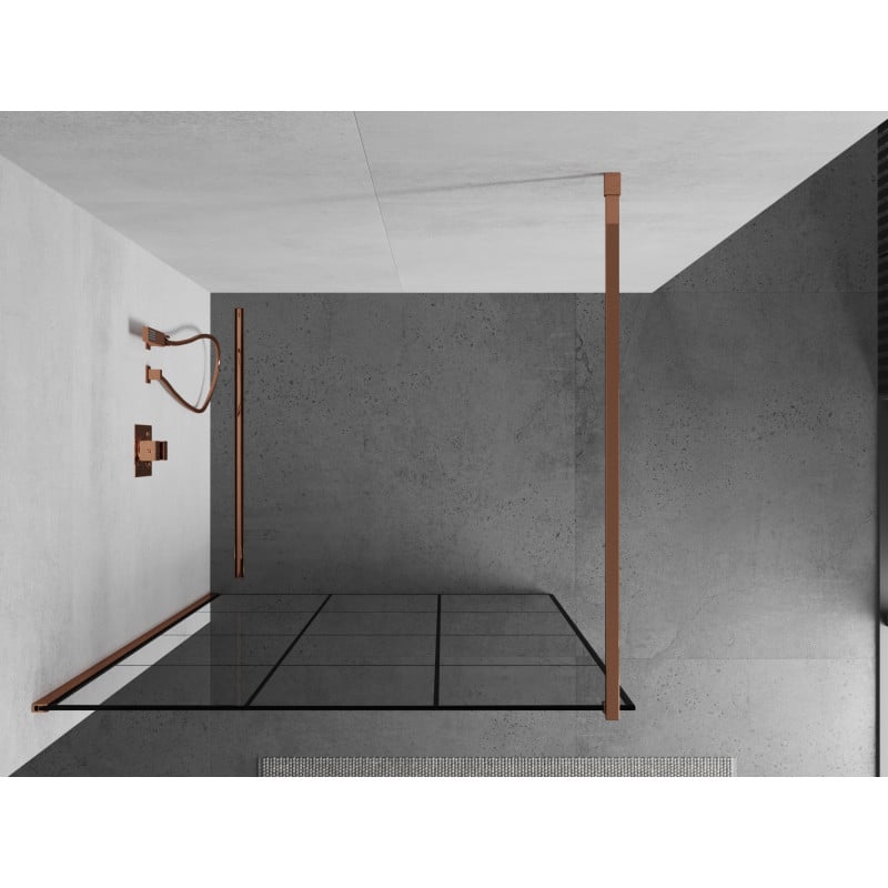 Mexen Kioto paroi de douche Walk-in 100 x 200 cm, grille noire 8 mm, or rose - 800-100-101-60-77