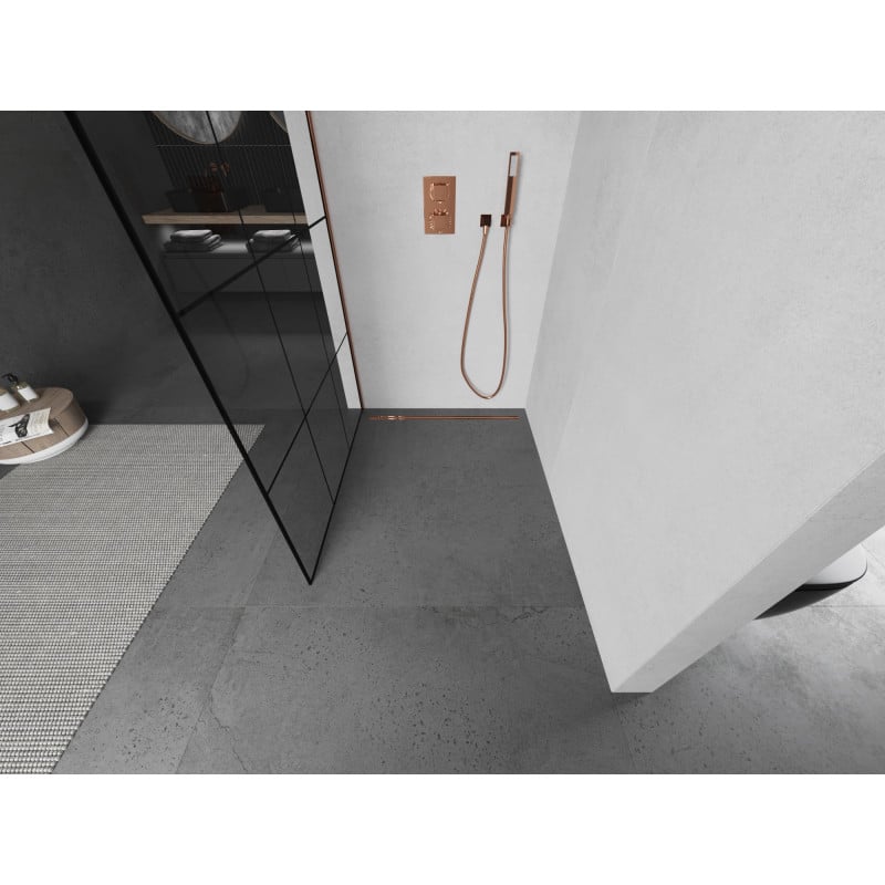 Mexen Kioto paroi de douche Walk-in 110 x 200 cm, grille noire 8 mm, or rose - 800-110-101-60-77