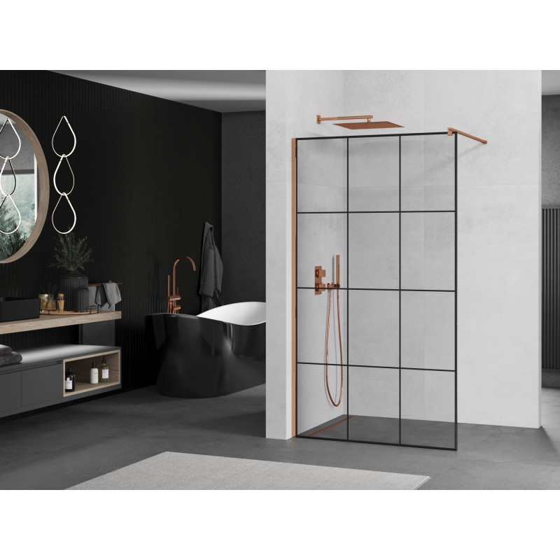 Mexen Kioto paroi de douche Walk-in 120 x 200 cm, carreaux noirs 8 mm, or rose - 800-120-101-60-77