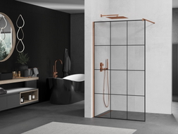 Mexen Kioto paroi de douche Walk-in 120 x 200 cm, carreaux noirs 8 mm, or rose - 800-120-101-60-77