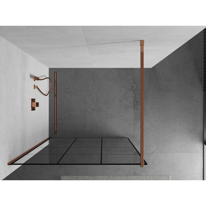 Mexen Kioto paroi de douche Walk-in 120 x 200 cm, carreaux noirs 8 mm, or rose - 800-120-101-60-77