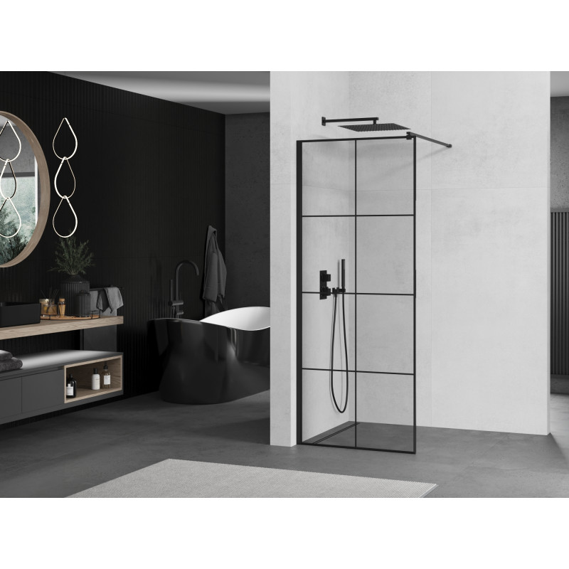 Mexen Kioto paroi de douche Walk-in 80 x 200 cm, quadrillage noir 8 mm, noir - 800-080-101-70-77