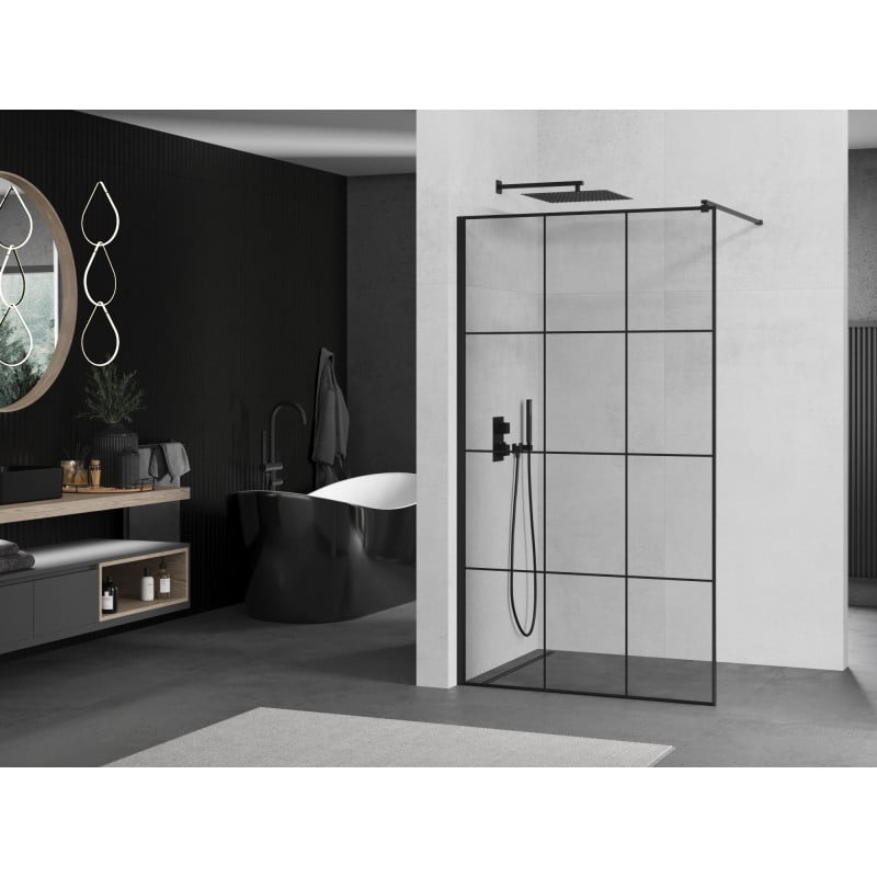 Mexen Kioto paroi de douche Walk-in 120 x 200 cm, grille noire 8 mm, noir - 800-120-101-70-77