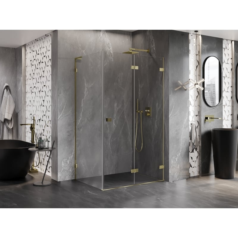 Mexen Lunar-F L cabine de douche pliante droite 100 x 80 cm, transparent, or - 836L-100-080-50-00-P