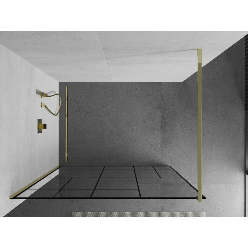 Mexen Kioto paroi de douche Walk-in 100 x 200 cm, motif noir 8 mm, doré - 800-100-101-50-78