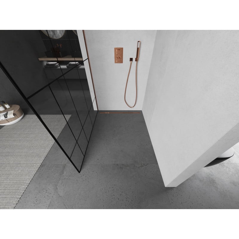 Mexen Kioto paroi de douche Walk-in 70 x 200 cm, motif noir 8 mm, or rose - 800-070-101-60-78