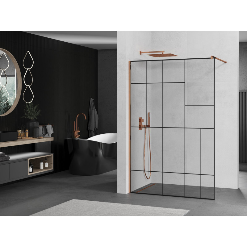 Mexen Kioto paroi de douche Walk-in 80 x 200 cm, motif noir 8 mm, or rose - 800-080-101-60-78
