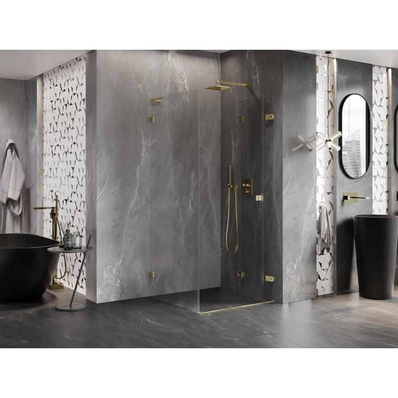 Mexen Lunar-F L cabine de douche pliante droite 80 x 80 cm, transparent, or brossé - 836L-080-080-55-00-P