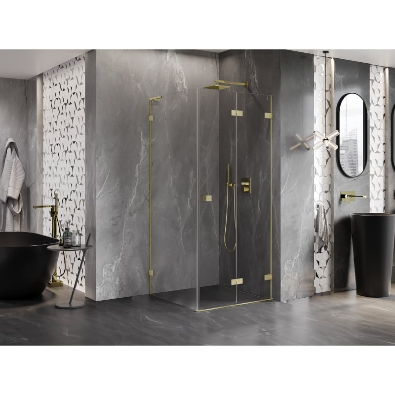 Mexen Lunar-F L cabine de douche pliante droite 80 x 80 cm, transparent, or brossé - 836L-080-080-55-00-P