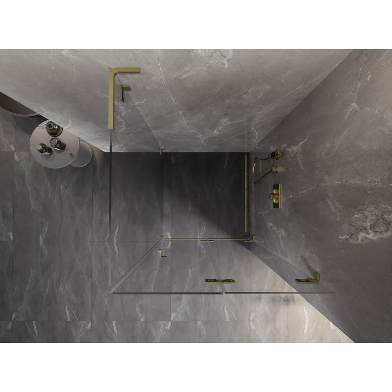Mexen Lunar-F L cabine de douche pliante droite 80 x 80 cm, transparent, or brossé - 836L-080-080-55-00-P