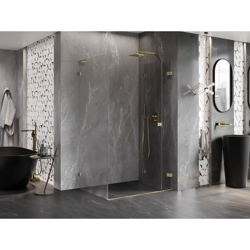 Mexen Lunar-F L cabine de douche pliante droite 85 x 80 cm, transparent, or brossé - 836L-085-080-55-00-P