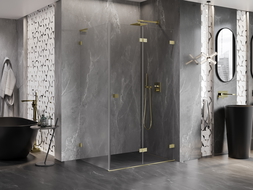 Mexen Lunar-F L cabine de douche pliante droite 100 x 80 cm, transparent, or brossé - 836L-100-080-55-00-P