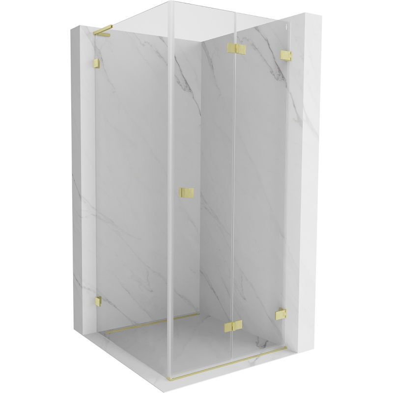 Mexen Lunar-F L cabine de douche pliable droite 90 x 90 cm, transparente, or brossé - 836L-090-090-55-00-P