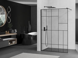 Mexen Kioto paroi de douche Walk-in 100 x 200 cm, motif noir 8 mm, noir - 800-100-101-70-78
