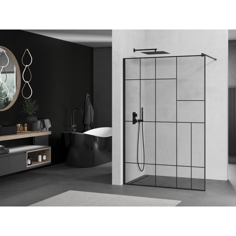 Mexen Kioto paroi de douche Walk-in 120 x 200 cm, motif noir 8 mm, noir - 800-120-101-70-78