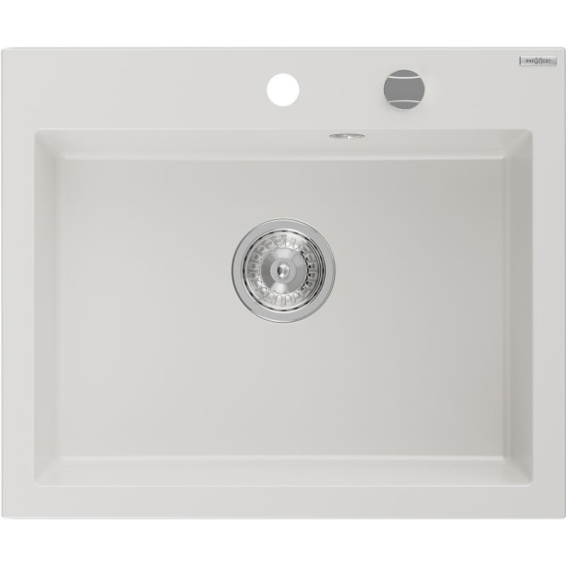 Mexen Elix évier en granit à 1 bac 600 x 500 mm, blanc, siphon chromé - 6525601005-20