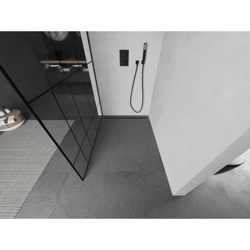 Mexen Kioto paroi de douche Walk-in 130 x 200 cm, motif noir 8 mm, noir - 800-130-101-70-78