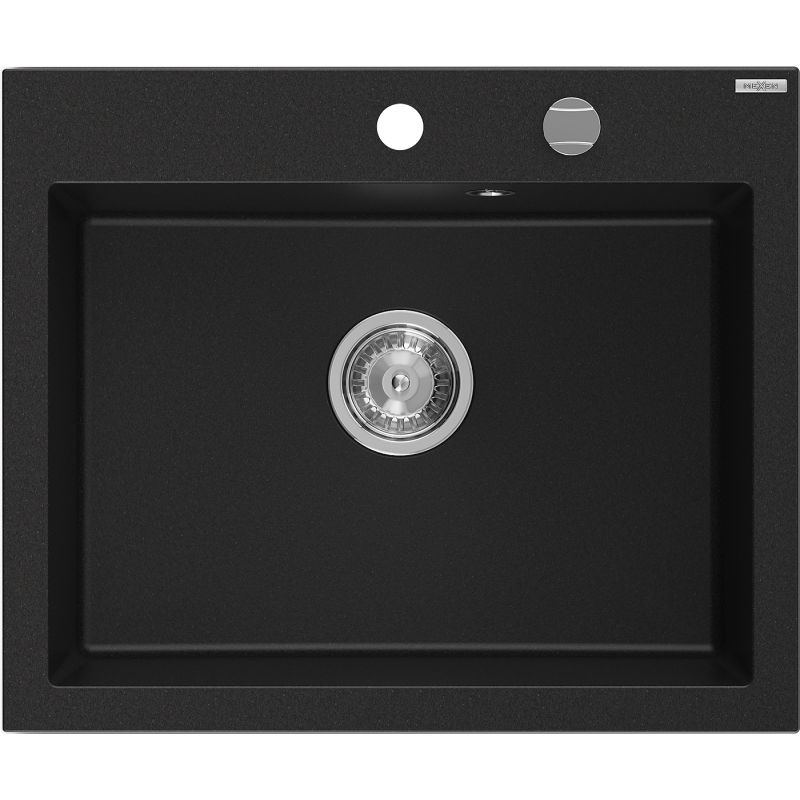 Mexen Elix évier en granit 1-bac 600 x 500 mm, noir, siphon chromé - 6525601005-77