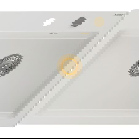 Mexen Elix évier en granit 1-bac 600 x 500 mm, blanc, siphon doré - 6525601005-20-G